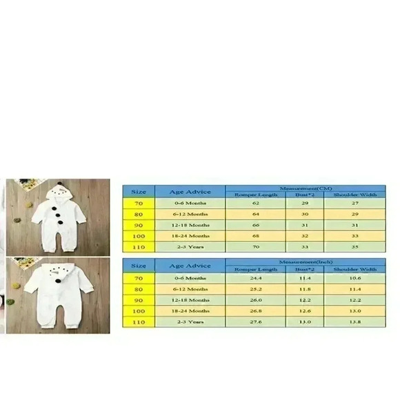 NWT - Hooded Jumpsuit Toddler Long Sleeve Snowman with Zipper - 12-18M (90) - Picture 3 of 4